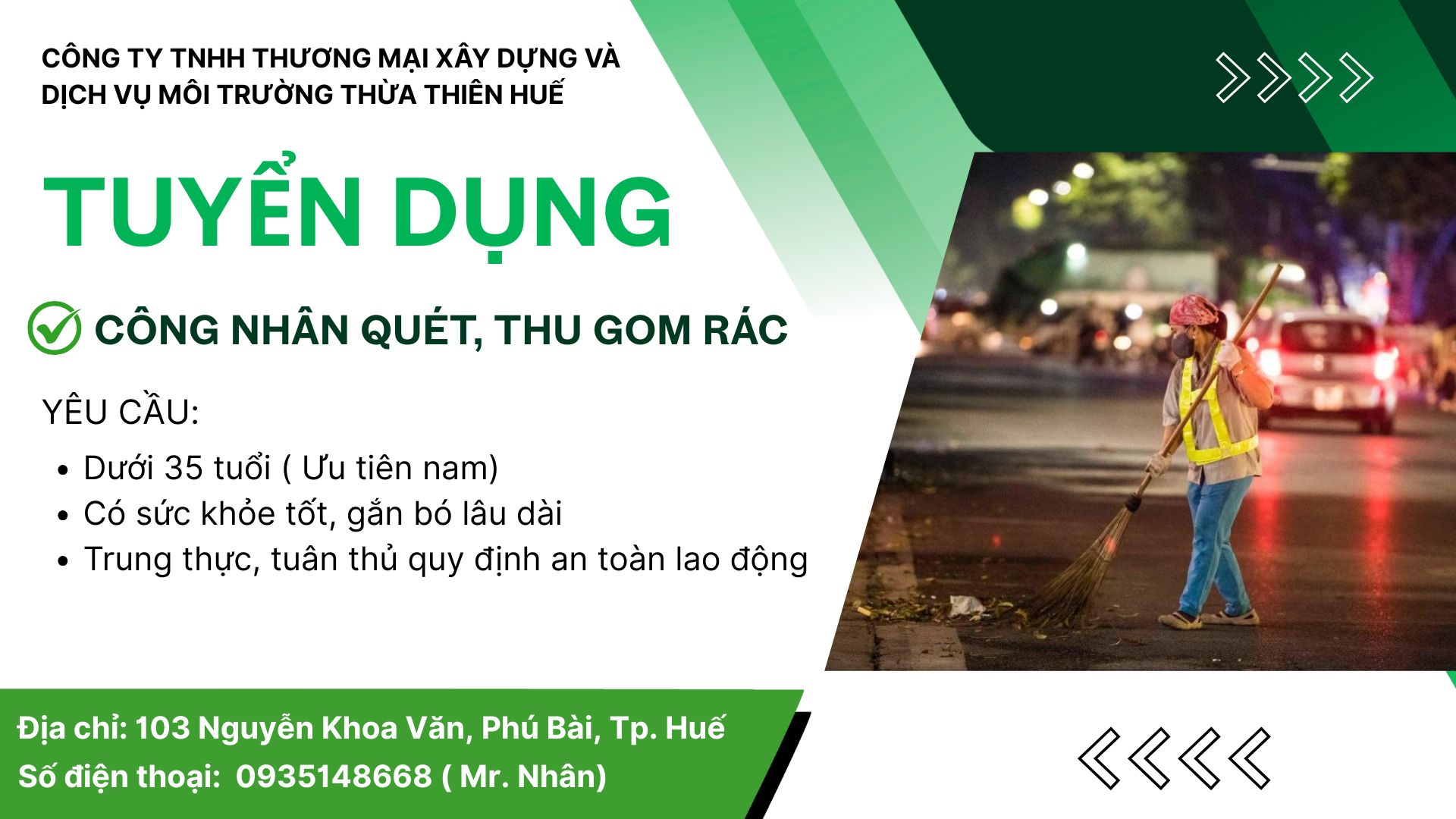 CÔNG TY TNHH THƯƠNG MẠI XÂY DỰNG VÀ DỊCH VỤ MÔI TRƯỜNG THỪA THIÊN HUẾ 